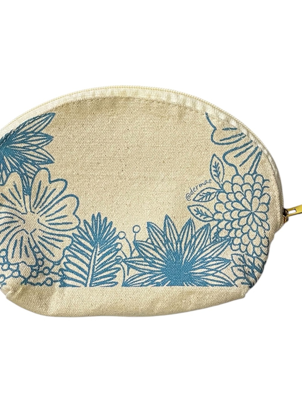 Floral Canvas Cosmetic Pouch in Natural & Teal